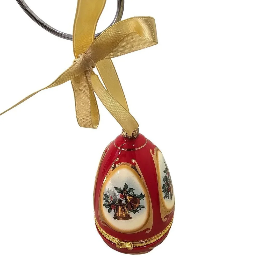 Mr Christmas Red Christmas Gift Box Ceramic Egg Shaped Ornament Gold Latch VTG
